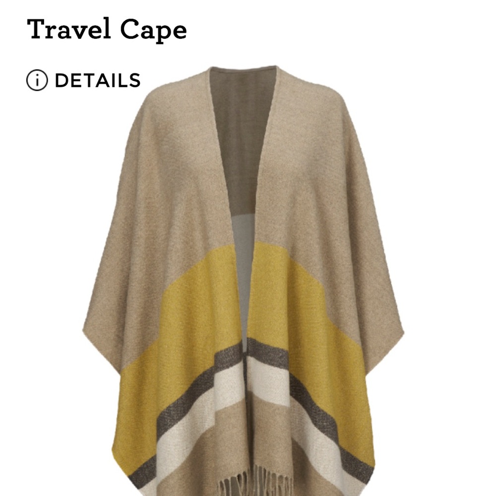 CAbi Tan and Yellow Travel Cape Sweater